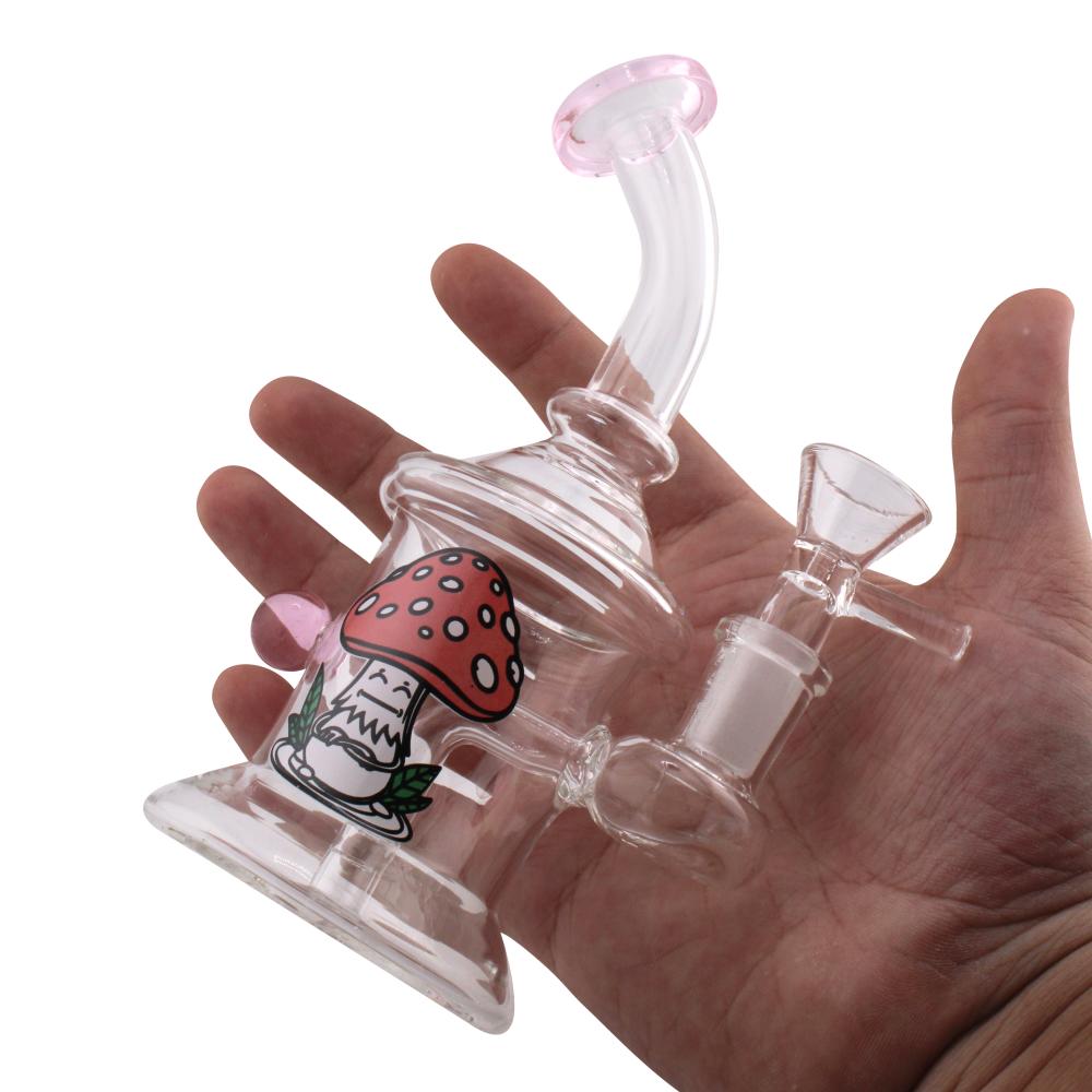 Clear Mix Print And Design Glass Water Pipe-WP20303-Light Pink