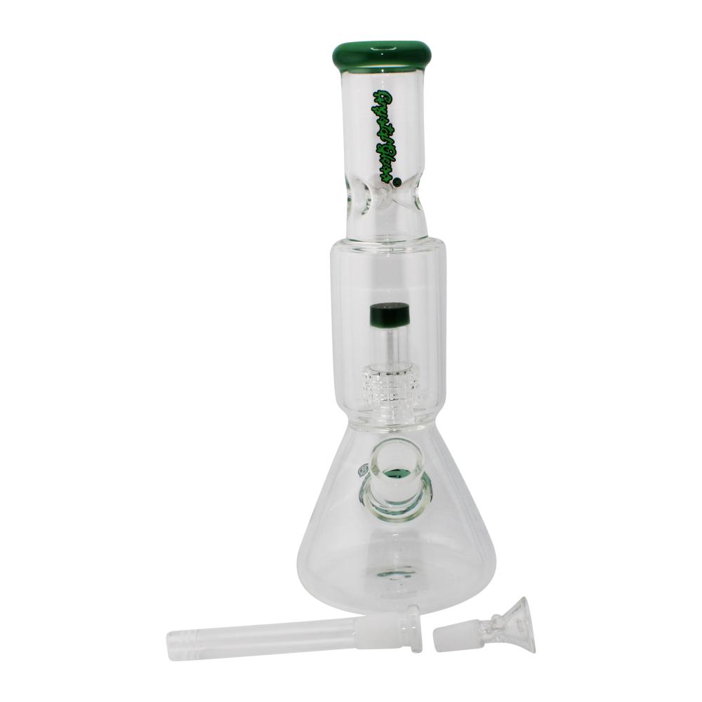 Crystal Glass Double Chamber Beaker Water Pipe-Green