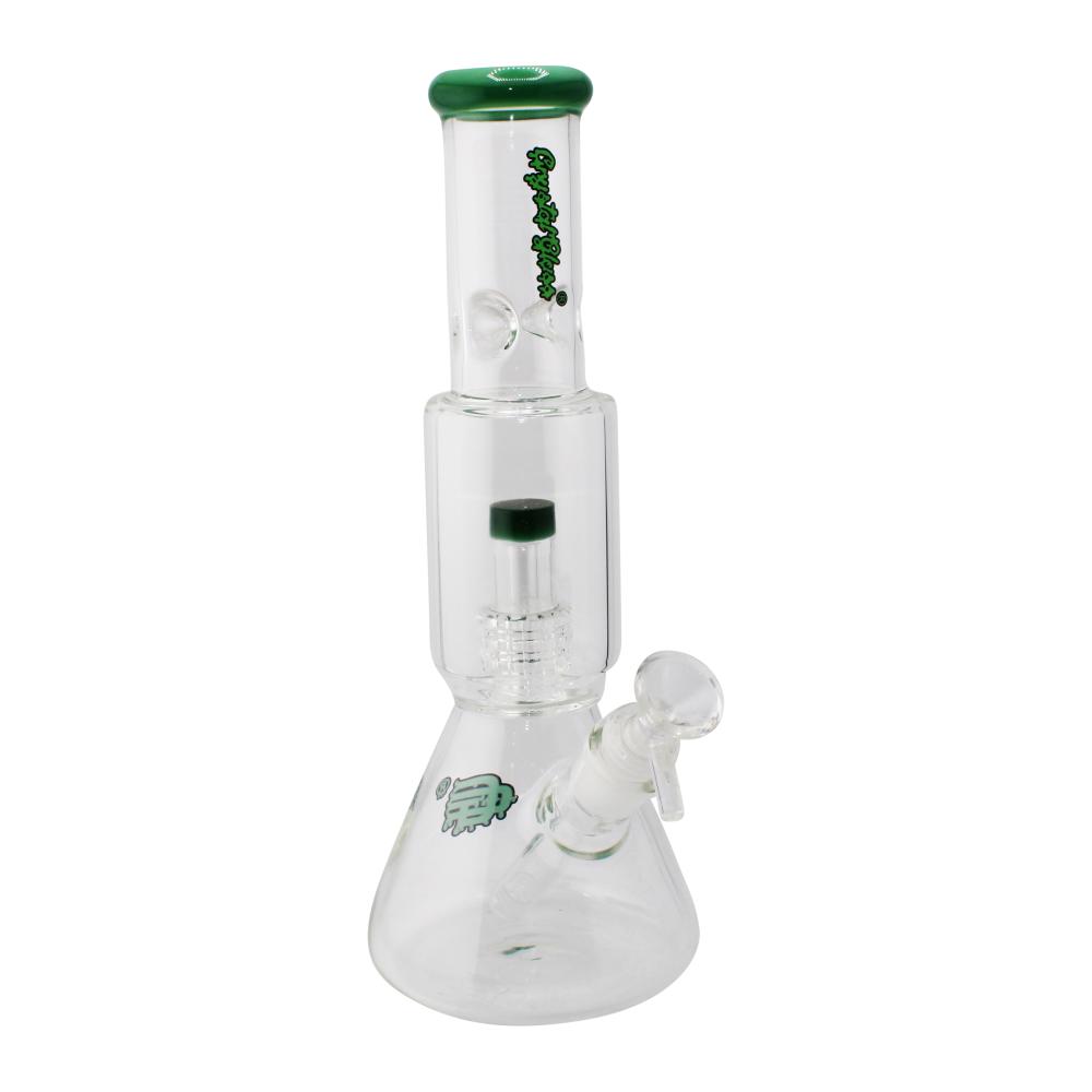 Crystal Glass Double Chamber Beaker Water Pipe-Green