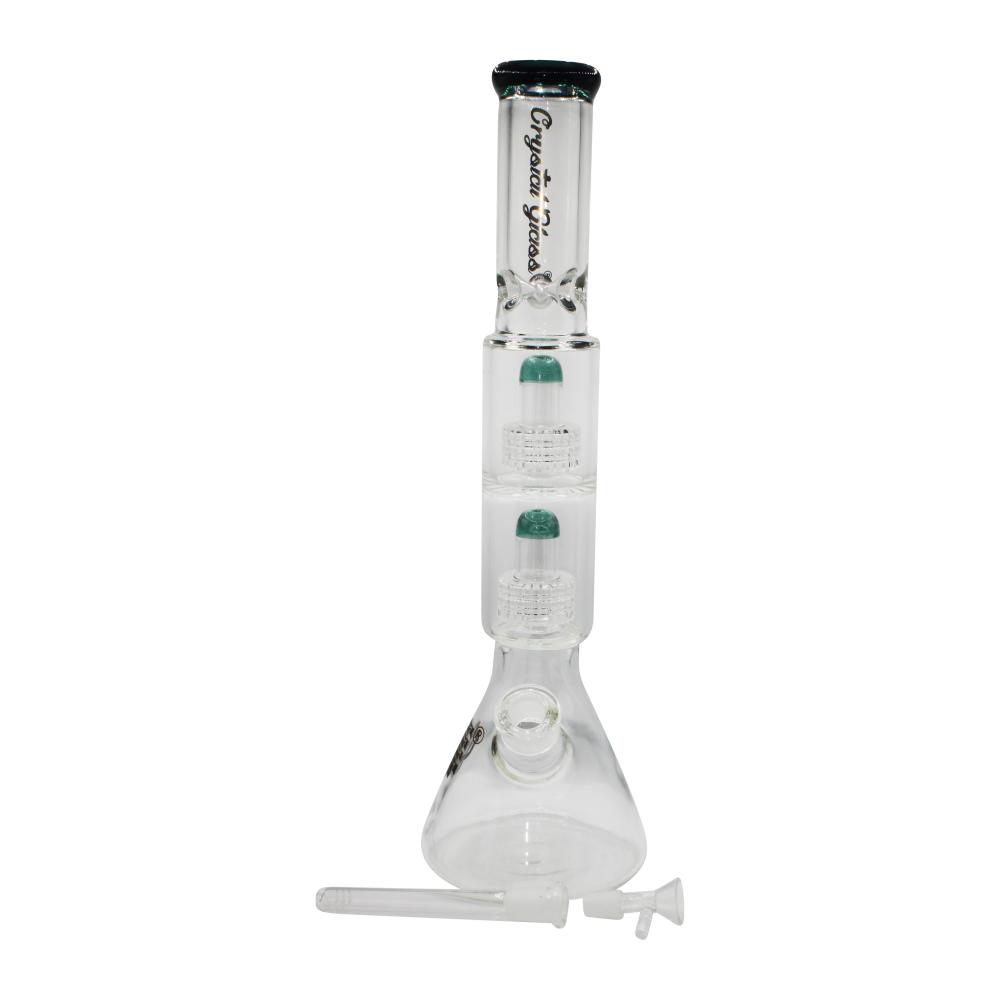 Crystal Glass Double Matrix Perc Beaker Water Pipe-Dark Green