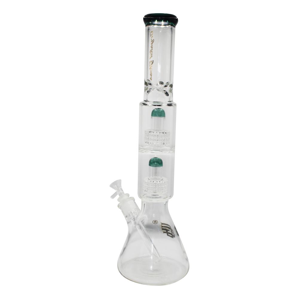 Crystal Glass Double Matrix Perc Beaker Water Pipe-Dark Green