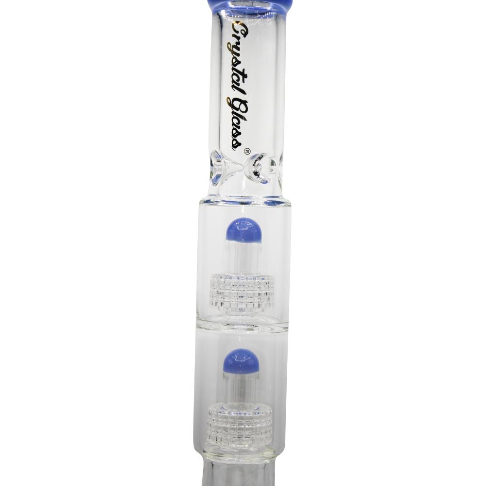 Crystal Glass Double Matrix Perc Beaker Water Pipe-Sky Blue
