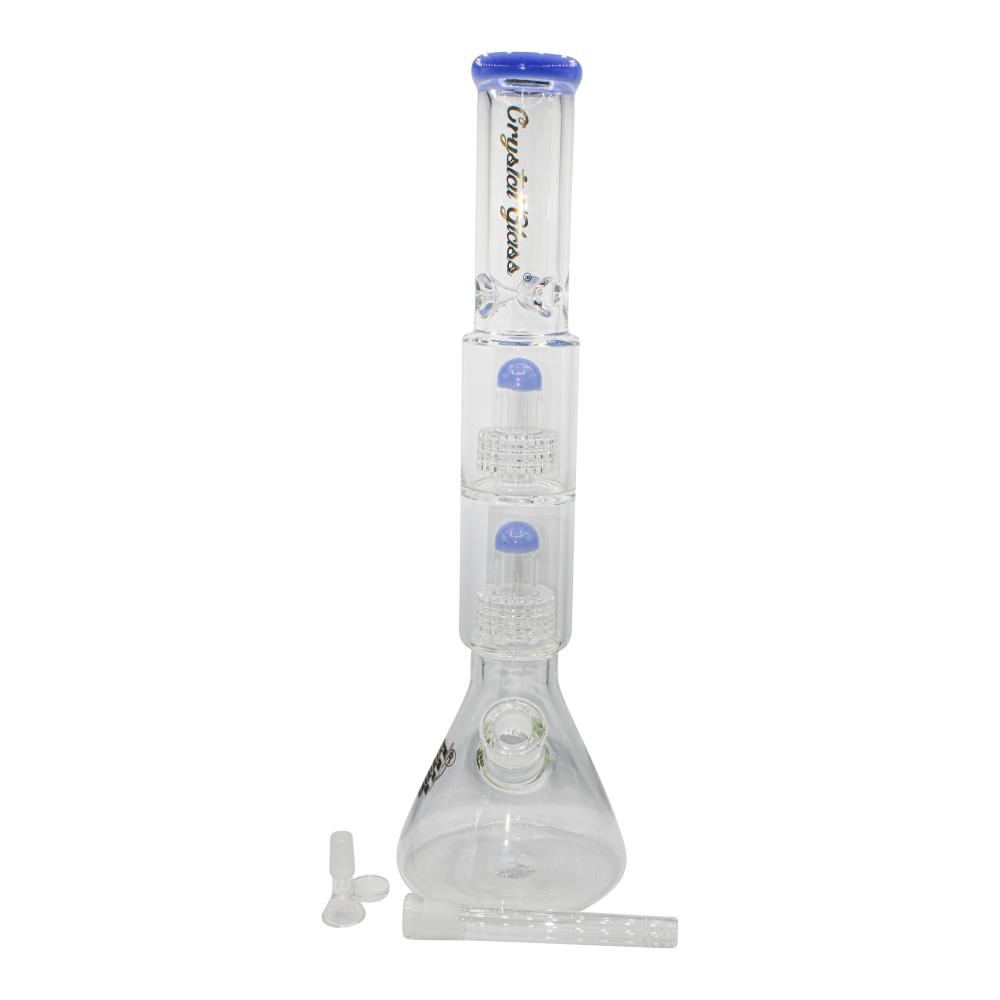 Crystal Glass Double Matrix Perc Beaker Water Pipe-Sky Blue