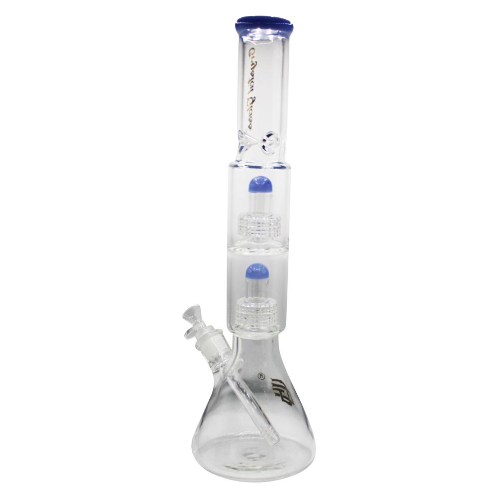 Crystal Glass Double Matrix Perc Beaker Water Pipe-Sky Blue