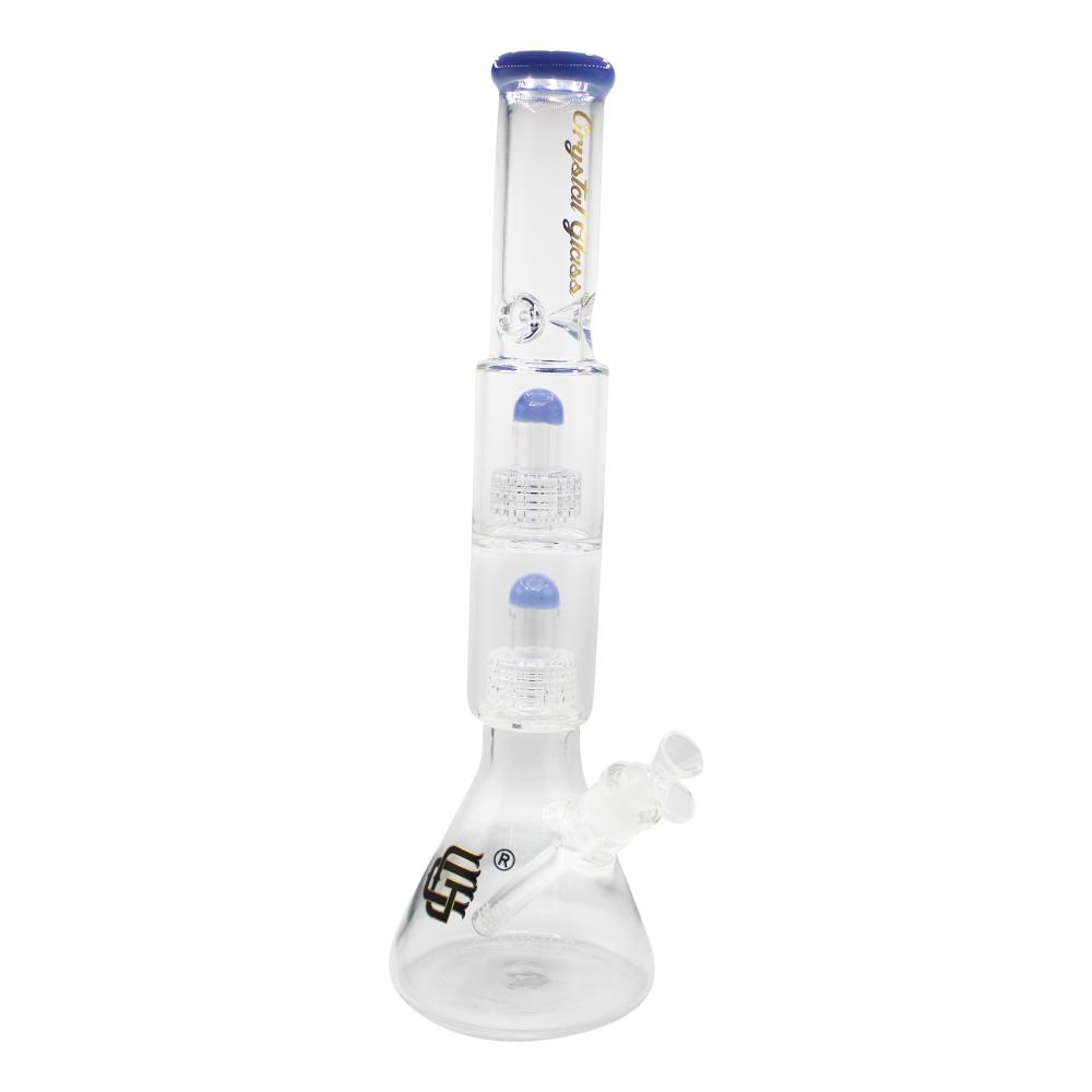 Crystal Glass Double Matrix Perc Beaker Water Pipe-Sky Blue