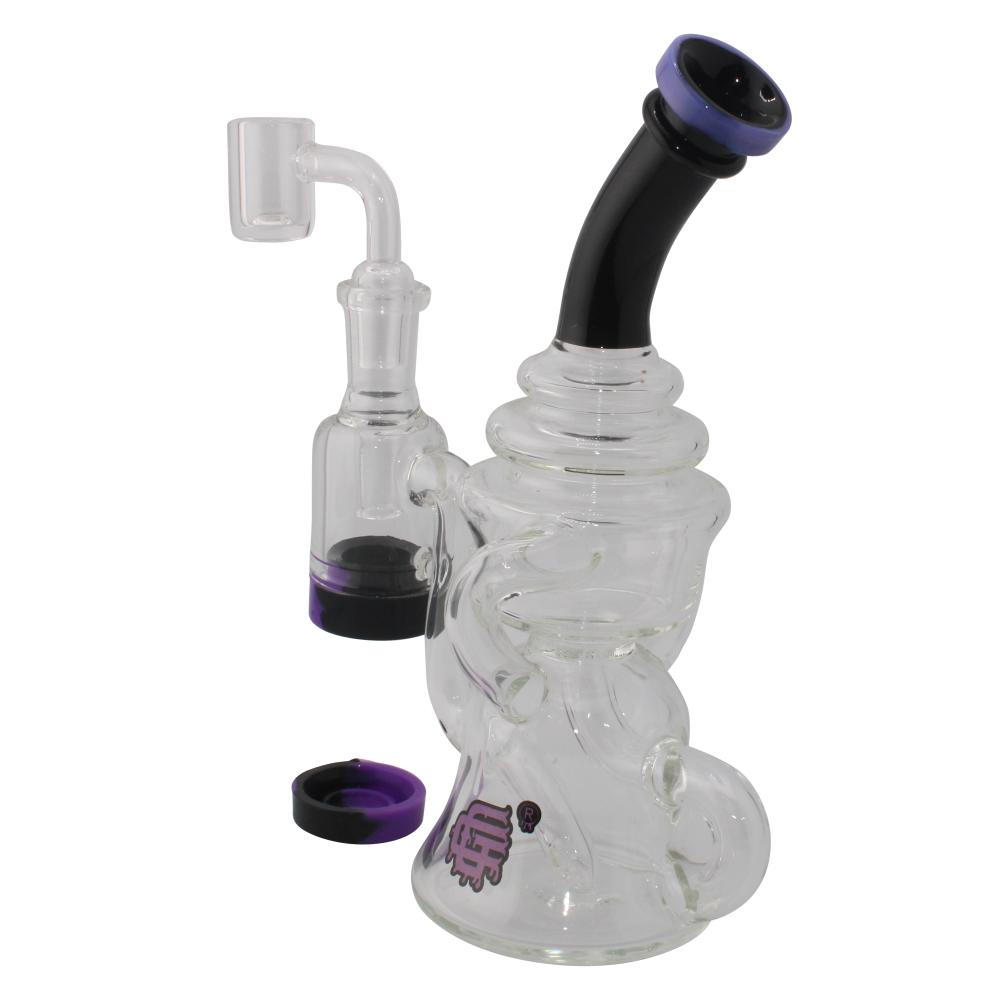 Crystan Glass Halo Recycler Water Pipe-Midnight Purple