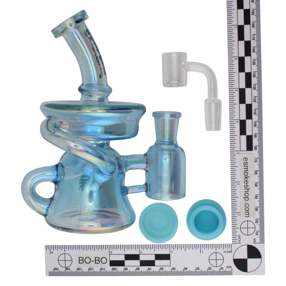 Crystan Glass Iridescent Recycler Water Pipe-Blue