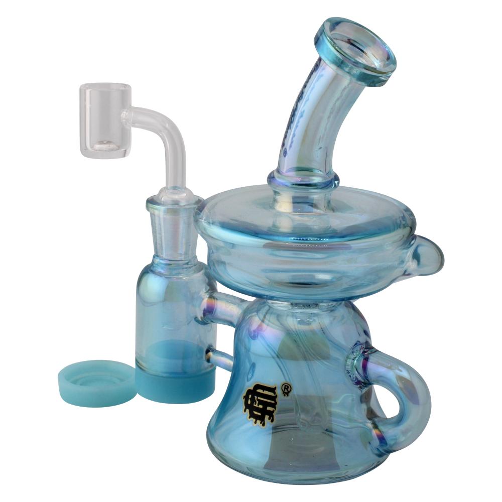 Crystan Glass Iridescent Recycler Water Pipe-Blue