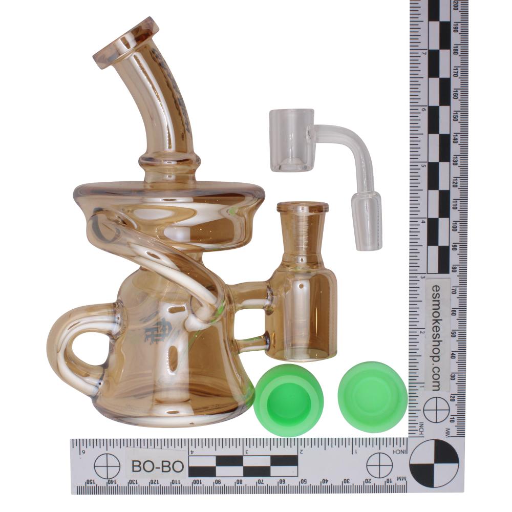 Crystan Glass Iridescent Recycler Water Pipe-Gold