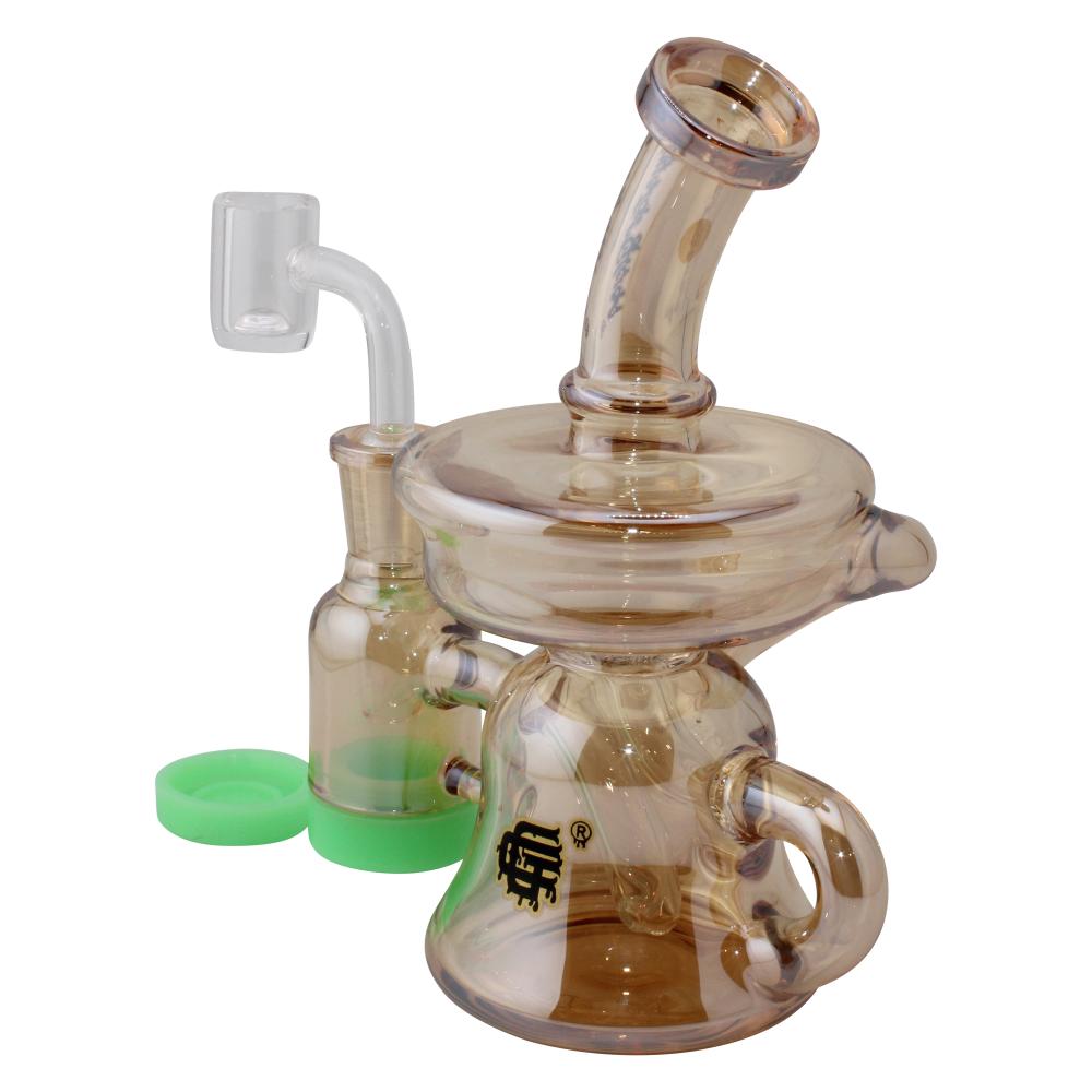 Crystan Glass Iridescent Recycler Water Pipe-Gold