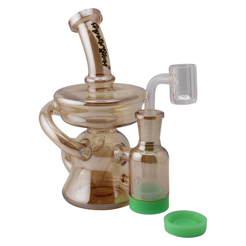 Crystan Glass Iridescent Recycler Water Pipe-Gold