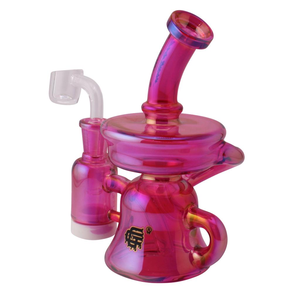 Crystan Glass Iridescent Recycler Water Pipe-Pink
