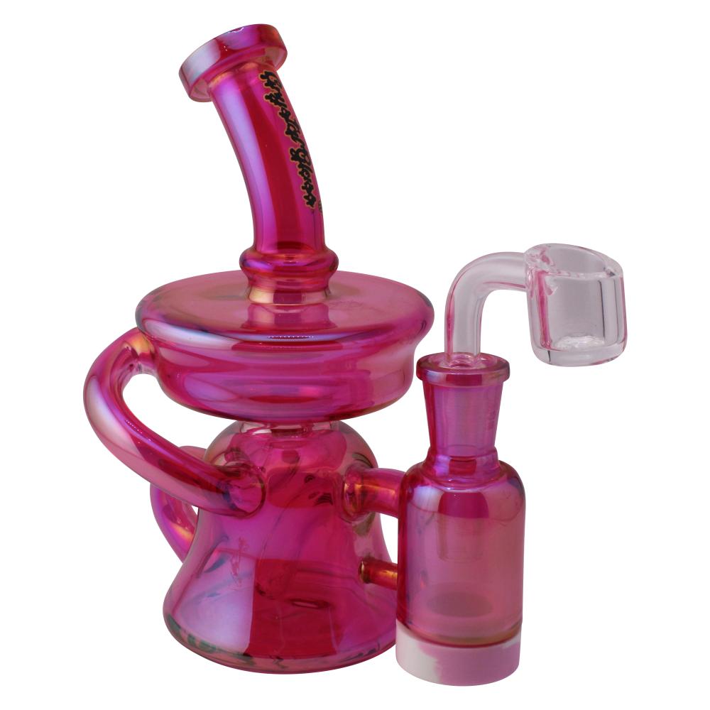 Crystan Glass Iridescent Recycler Water Pipe-Pink