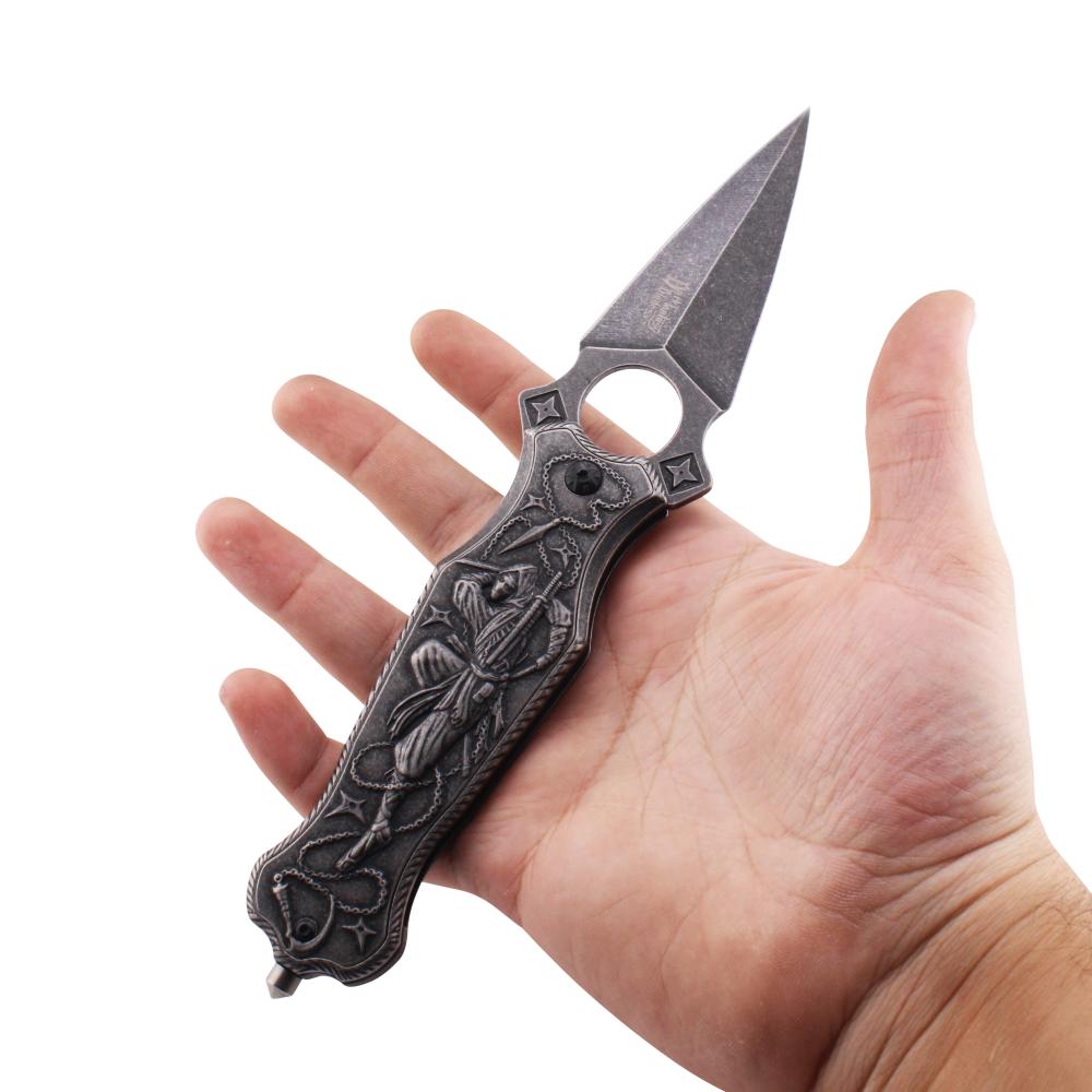 Dark Fantasy Blades Folding Metal Pocket Knife-Silver