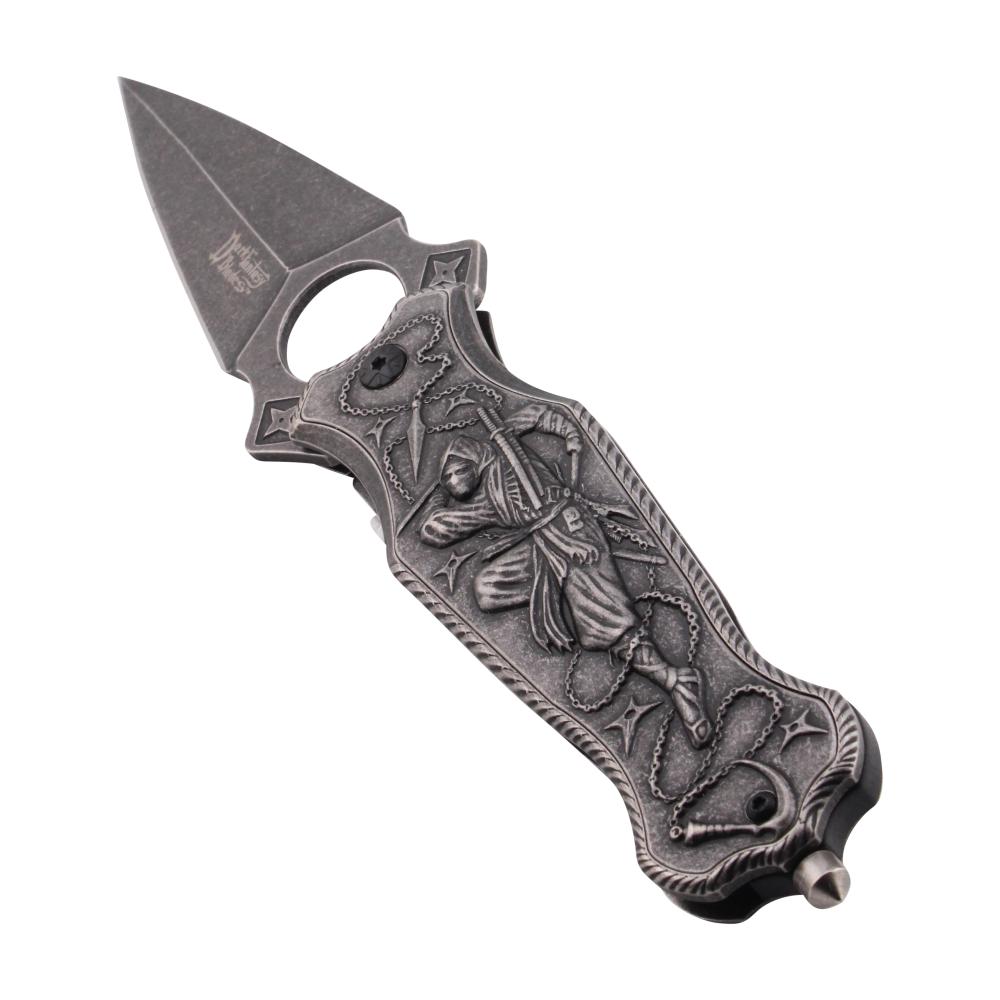 Dark Fantasy Blades Folding Metal Pocket Knife-Silver