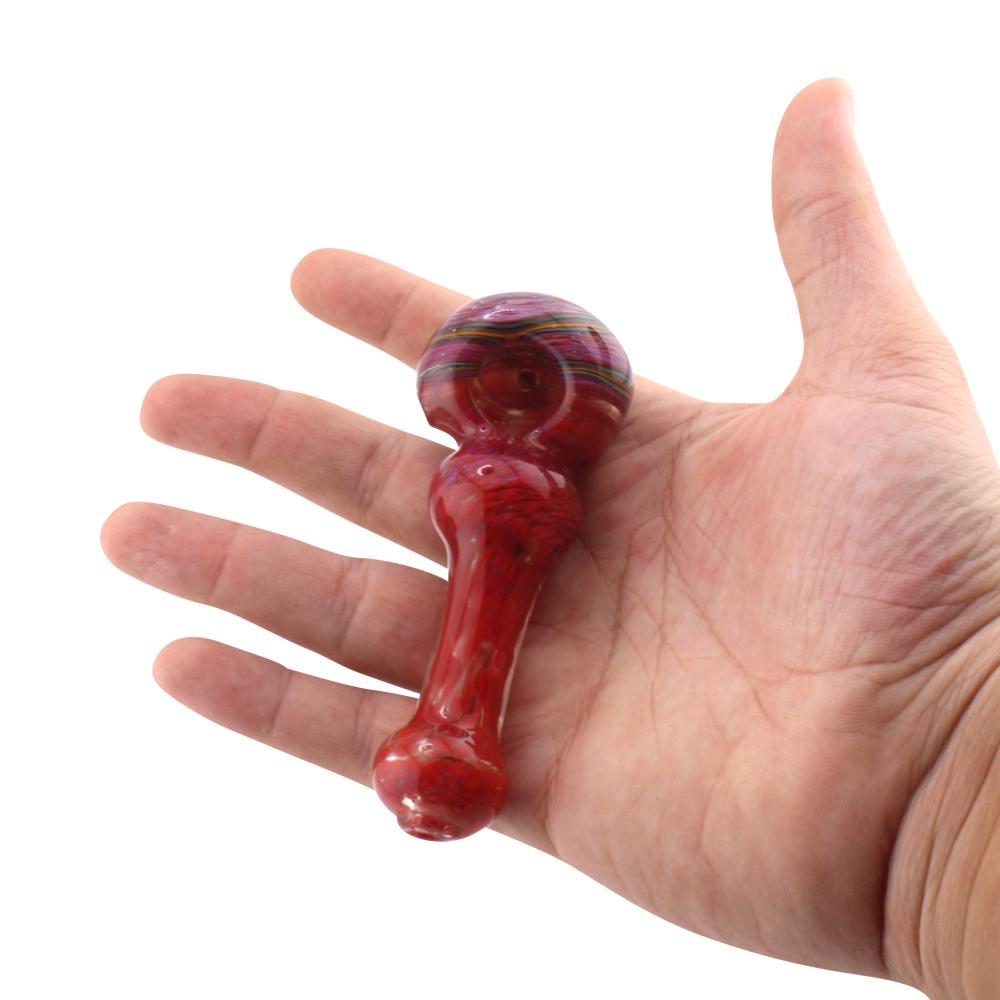 Dark Rainbow Glass Hand Pipe-Crimson Red