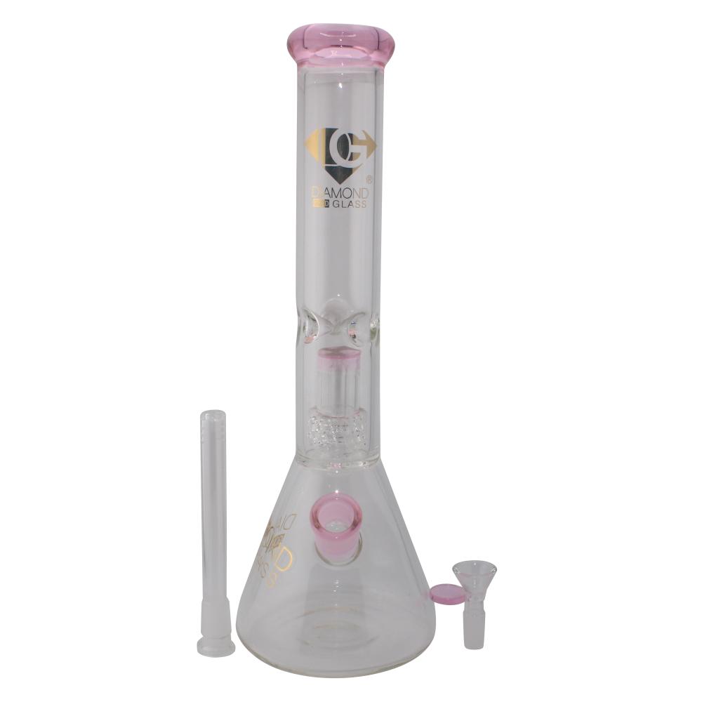 Diamond Glass UFO Perc Beaker Water Pipe-Pink