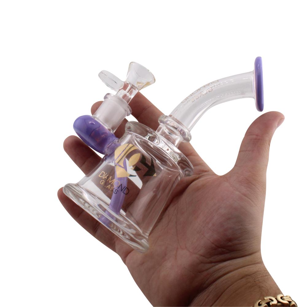 Diamond Gold Glass Bent Neck Beaker Water Pipe-Purple