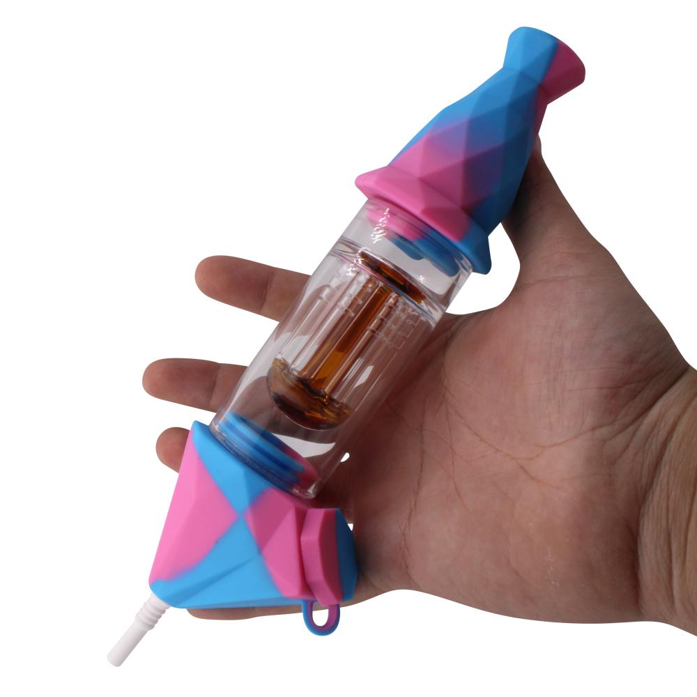 Elite Print With Perc Silicone Nectar Collector Set-Blue and Pink