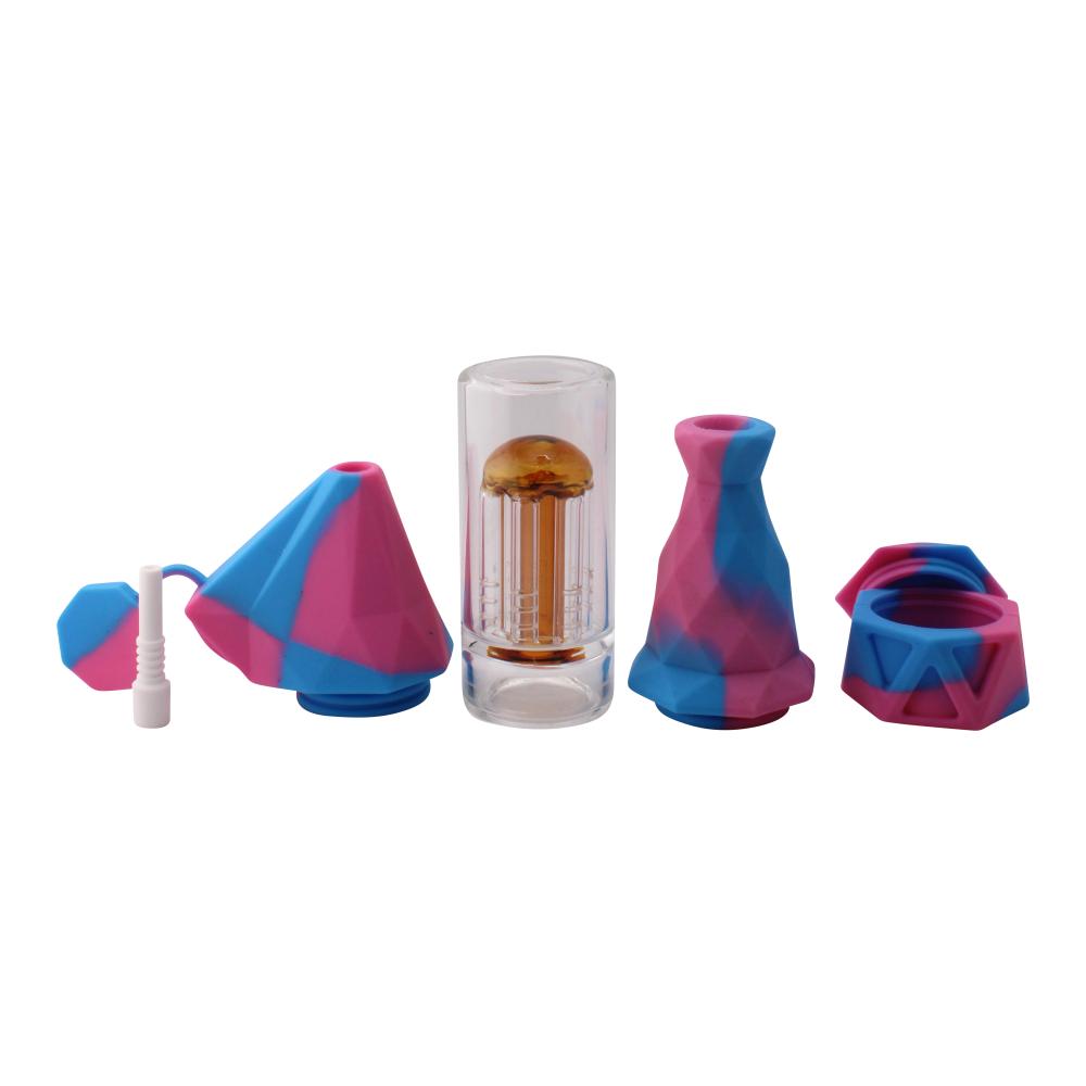 Elite Print With Perc Silicone Nectar Collector Set-Blue and Pink