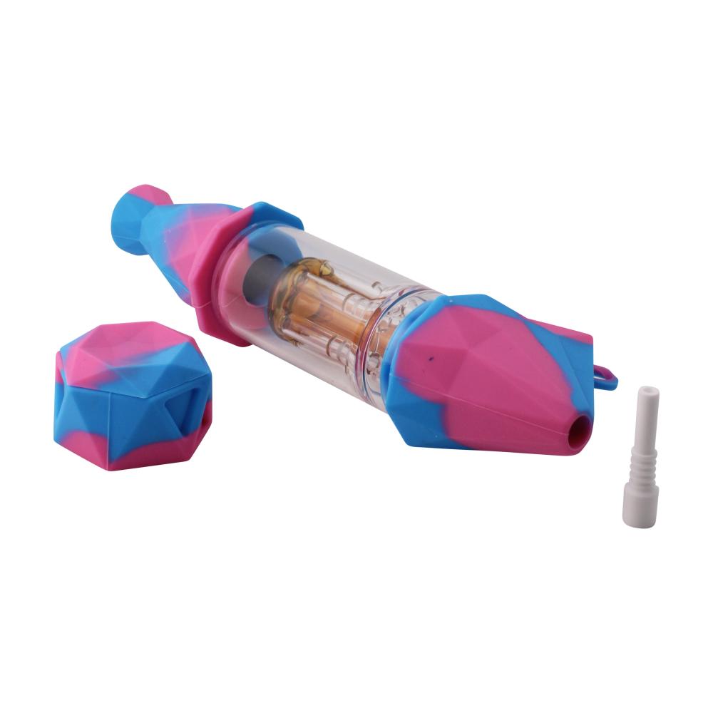 Elite Print With Perc Silicone Nectar Collector Set-Blue and Pink