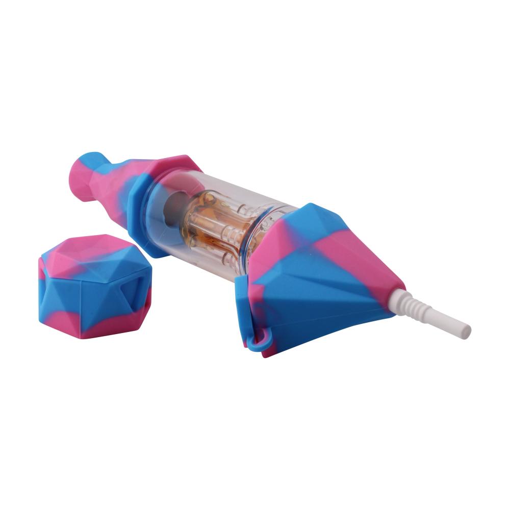 Elite Print With Perc Silicone Nectar Collector Set-Blue and Pink