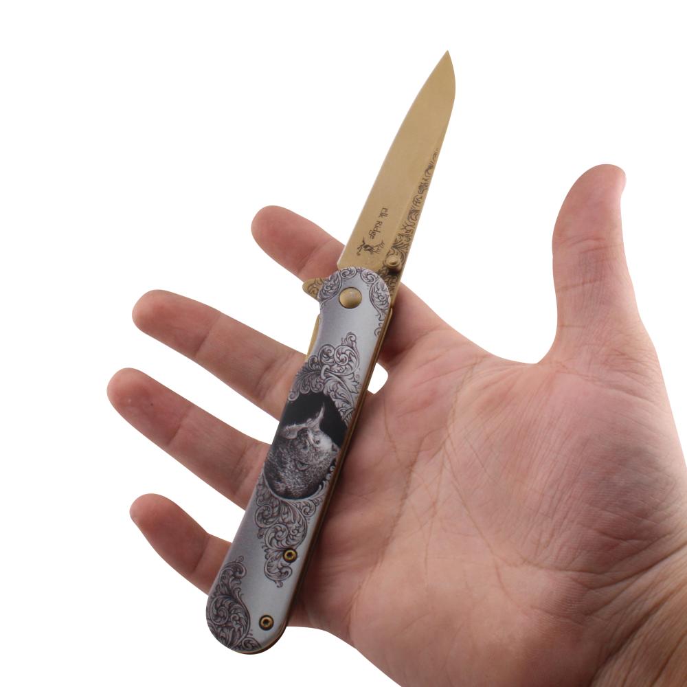 Elk Ridge Bear Design Folding Metal Pocket Knife-White