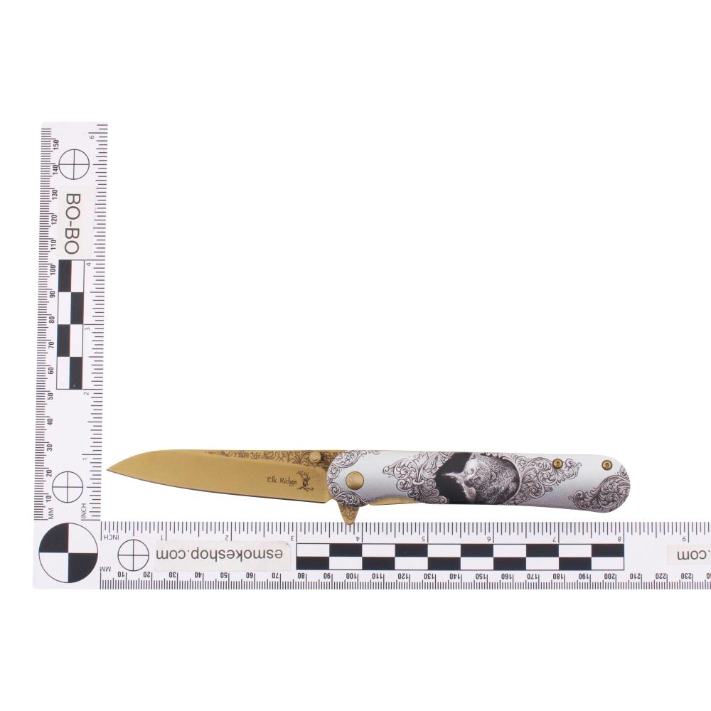 Elk Ridge Bear Design Folding Metal Pocket Knife-White