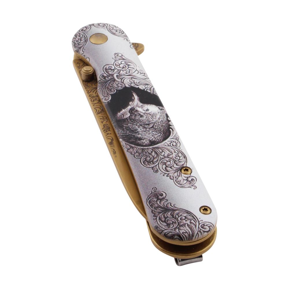 Elk Ridge Bear Design Folding Metal Pocket Knife-White