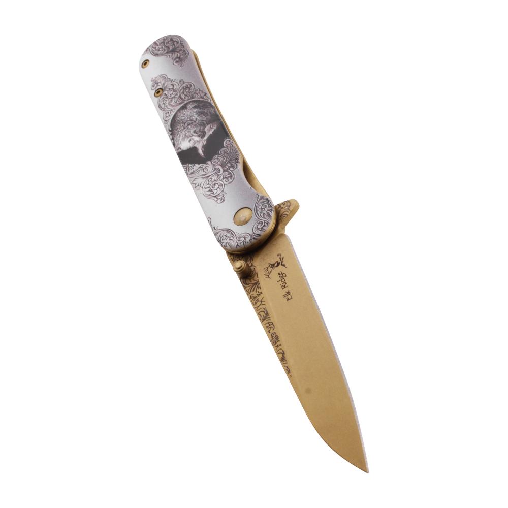 Elk Ridge Bear Design Folding Metal Pocket Knife-White