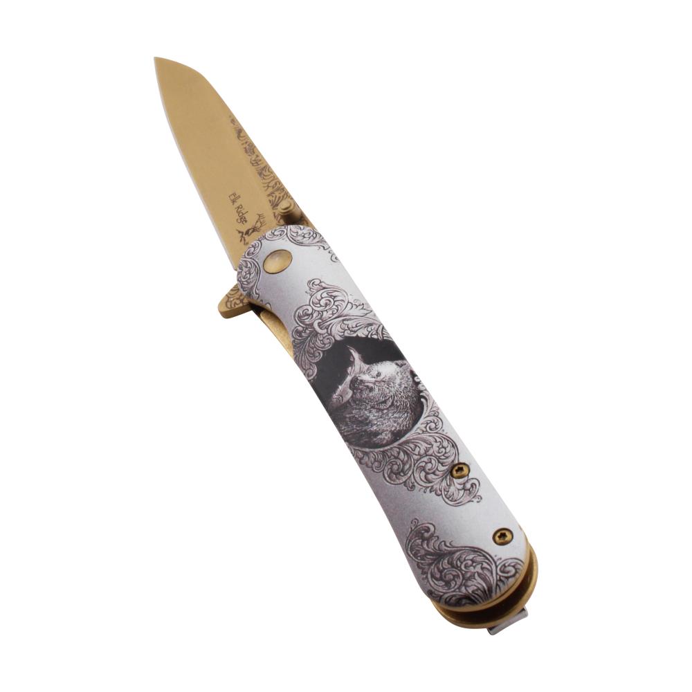 Elk Ridge Bear Design Folding Metal Pocket Knife-White