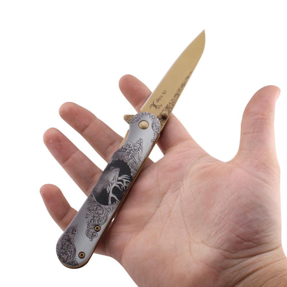Elk Ridge Deer Design Folding Metal Pocket Knife-White