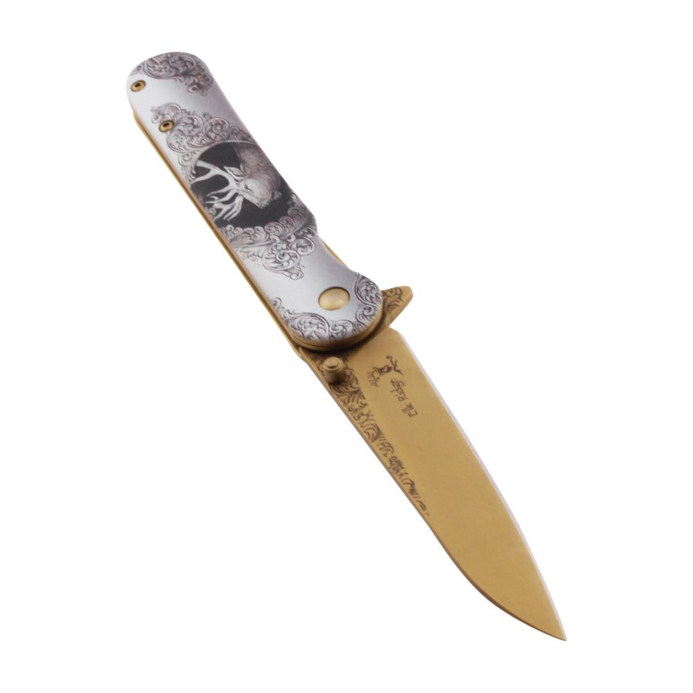 Elk Ridge Deer Design Folding Metal Pocket Knife-White