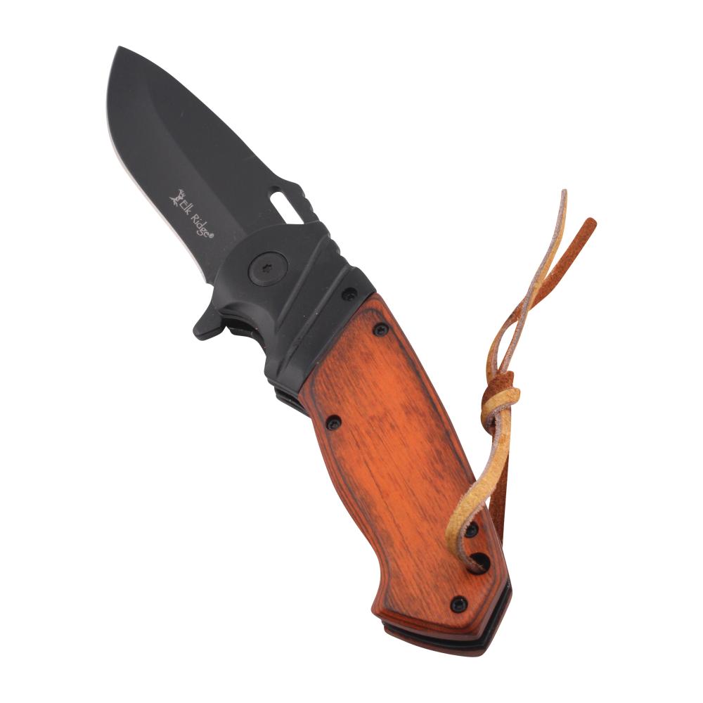 Elk Ridge N22 Folding Wooden Handle Pocket Knife-Black