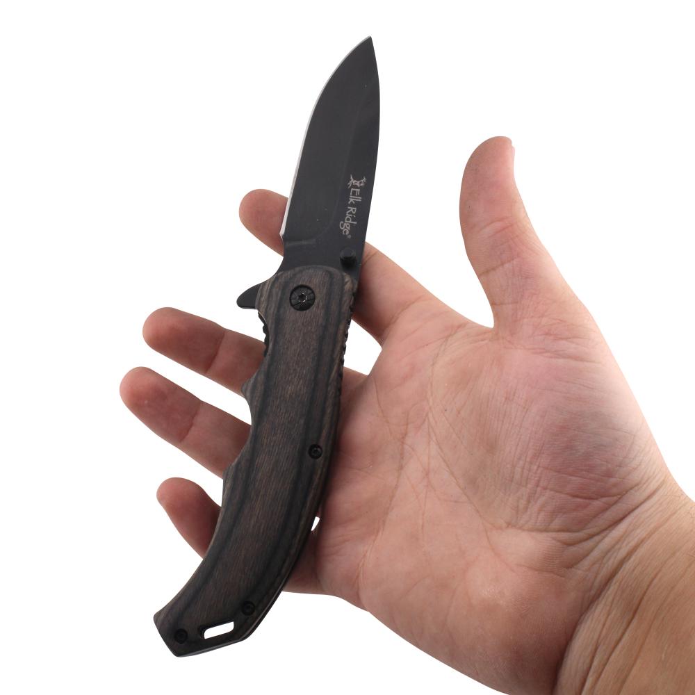 Elk Ridge N32 Folding Wooden Handle Pocket Knife-Black