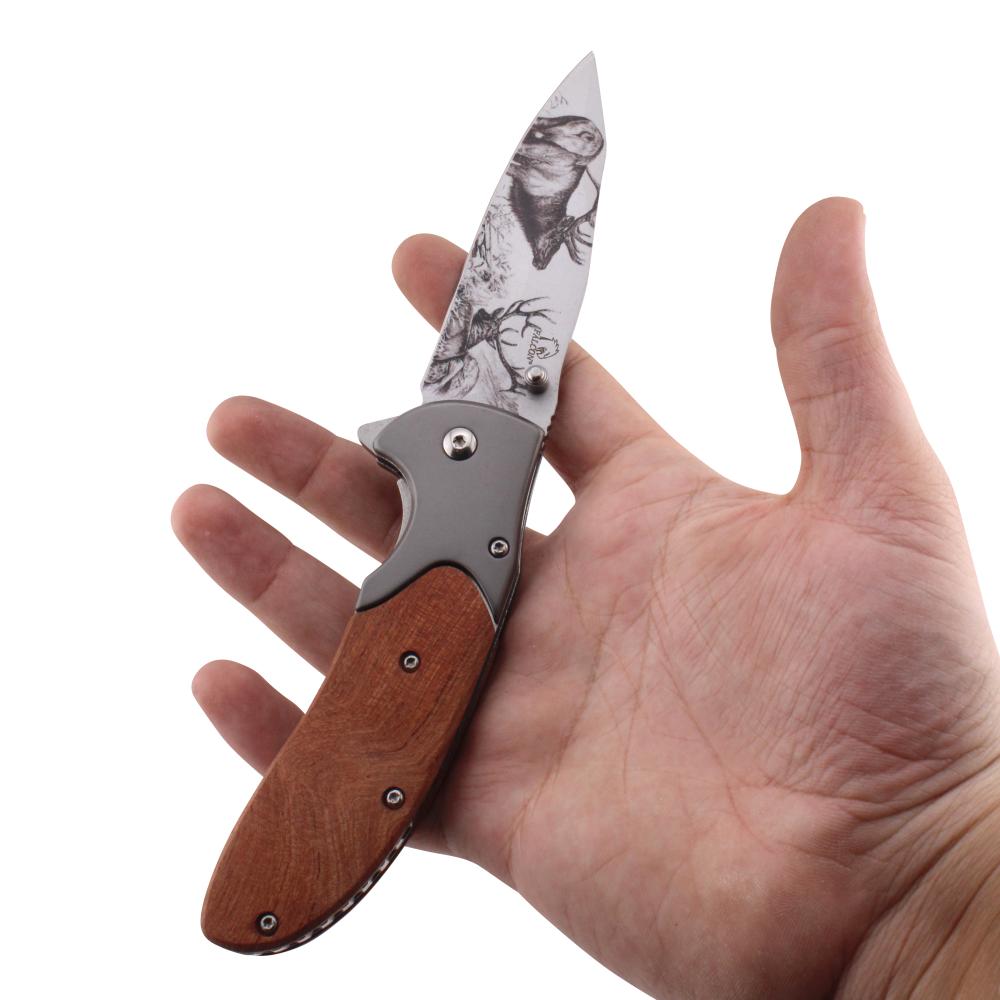 Falcon N24 Folding Wooden Handle Pocket Knife-Silver