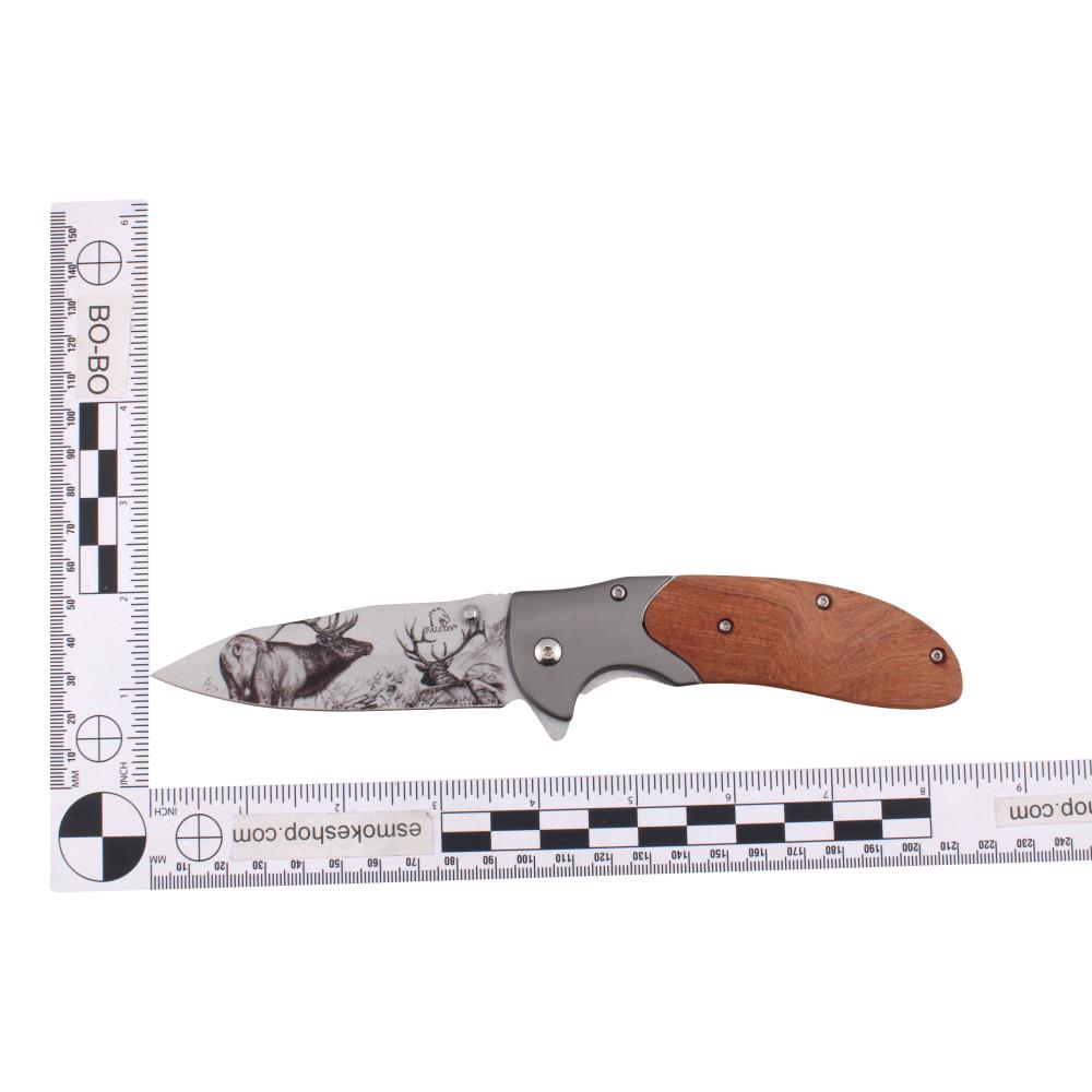 Falcon N24 Folding Wooden Handle Pocket Knife-Silver