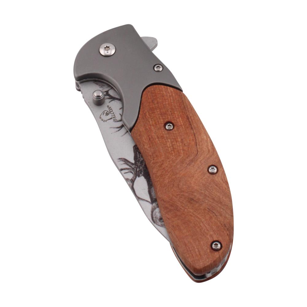 Falcon N24 Folding Wooden Handle Pocket Knife-Silver
