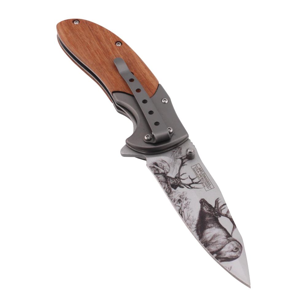 Falcon N24 Folding Wooden Handle Pocket Knife-Silver
