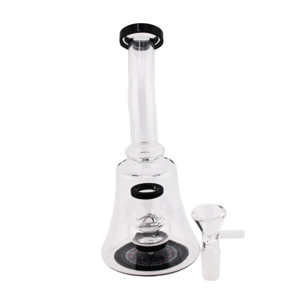 Flower Print Clear Glass Water Pipe-Black