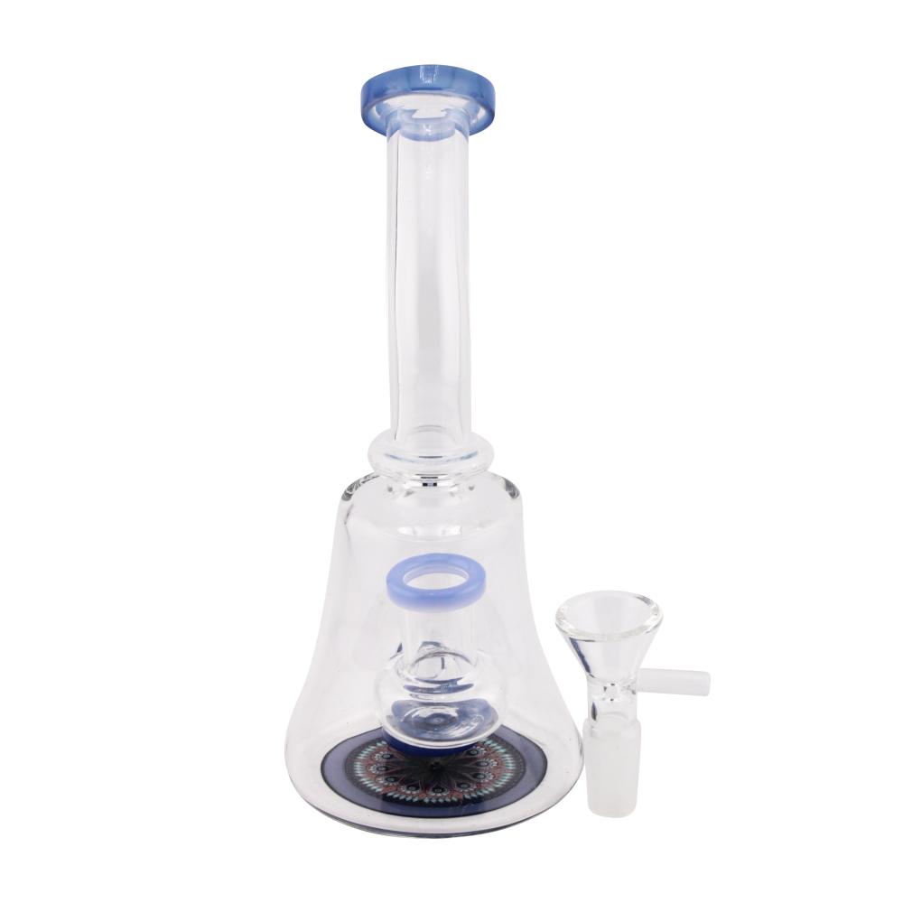 Flower Print Clear Glass Water Pipe-Blue