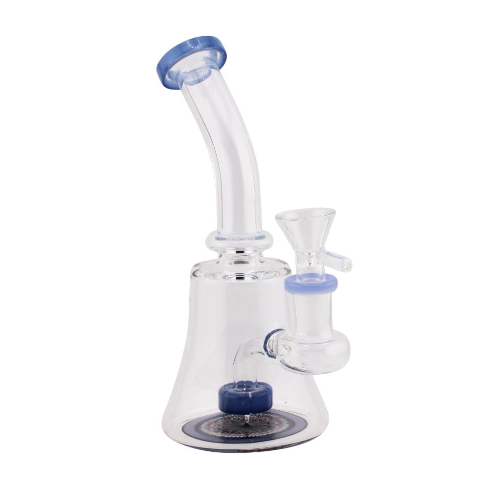 Flower Print Clear Glass Water Pipe-Blue