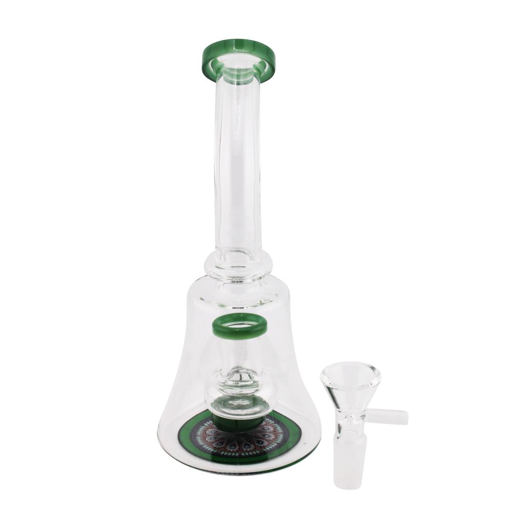 Flower Print Clear Glass Water Pipe-Green