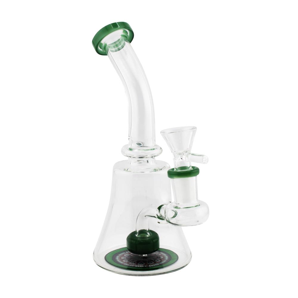 Flower Print Clear Glass Water Pipe-Green
