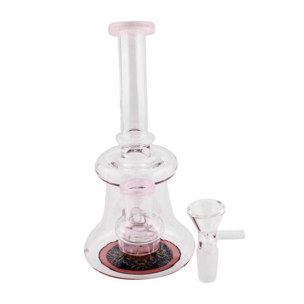 Flower Print Clear Glass Water Pipe-Pink