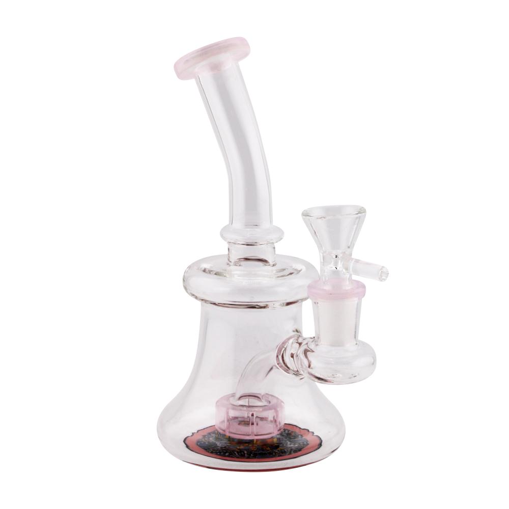 Flower Print Clear Glass Water Pipe-Pink