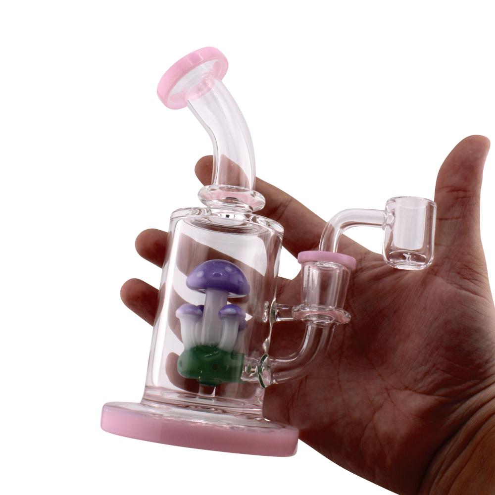 Four Mushroom Glass Water Pipe-Pink