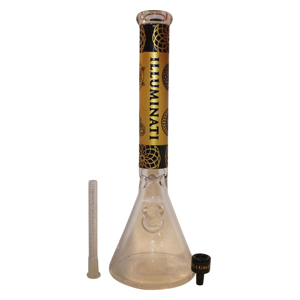 Illuminati Glass Gold Emblem Beaker Water Pipe-Gold