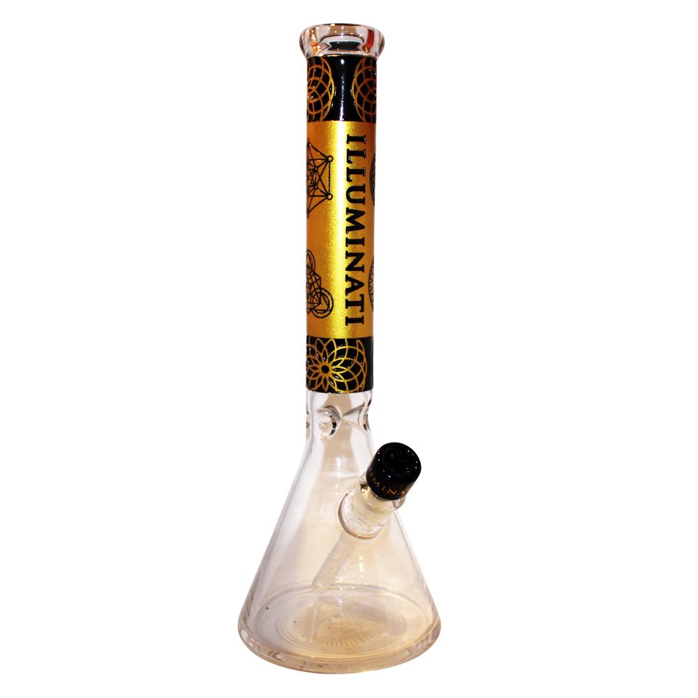 Illuminati Glass Gold Emblem Beaker Water Pipe-Gold