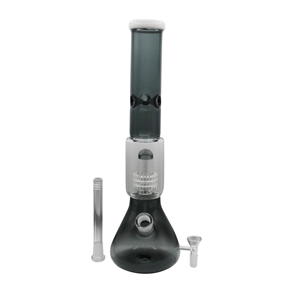Jade Double Perc Beaker Glass Water Pipe-Black